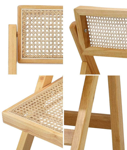 Set of 4 Folding Dining Chairs Rattan & Wooden Kitchen or Patio Seating
