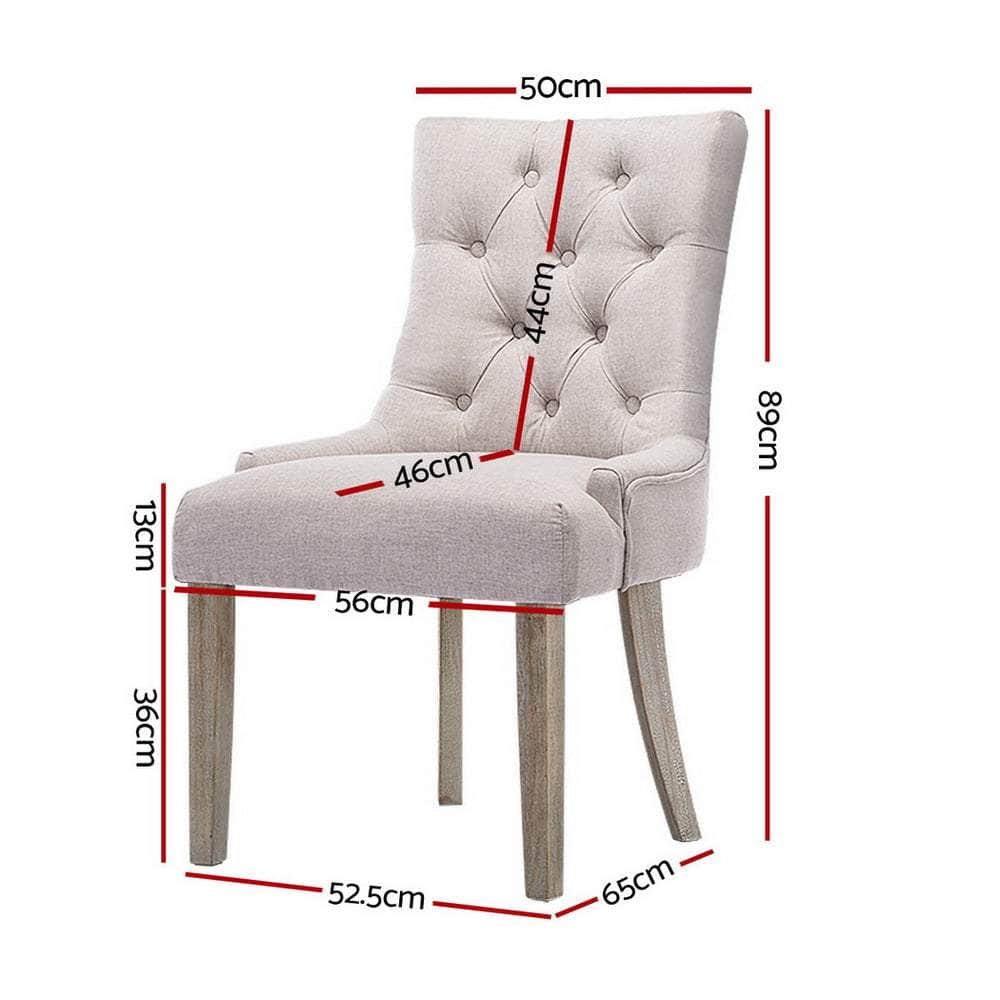 Set of 4 French Provincial Dining Chairs in Beige Linen – Elegant Vintage