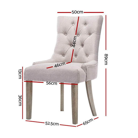 Set of 4 French Provincial Dining Chairs in Beige Linen – Elegant Vintage