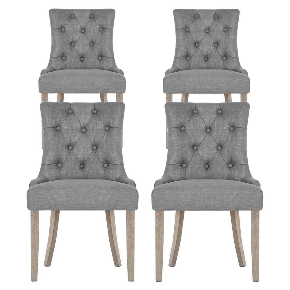 Set of 4 French Provincial Dining Chairs in Grey Linen – Elegant Upholstered Chairs