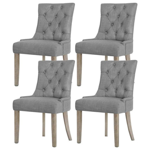 Set of 4 French Provincial Dining Chairs in Grey Linen – Elegant Upholstered Chairs