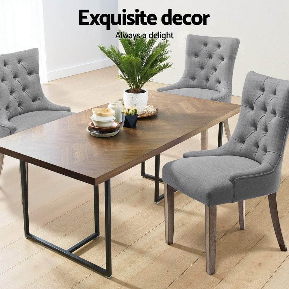 Set of 4 French Provincial Dining Chairs in Grey Linen – Elegant Upholstered Chairs