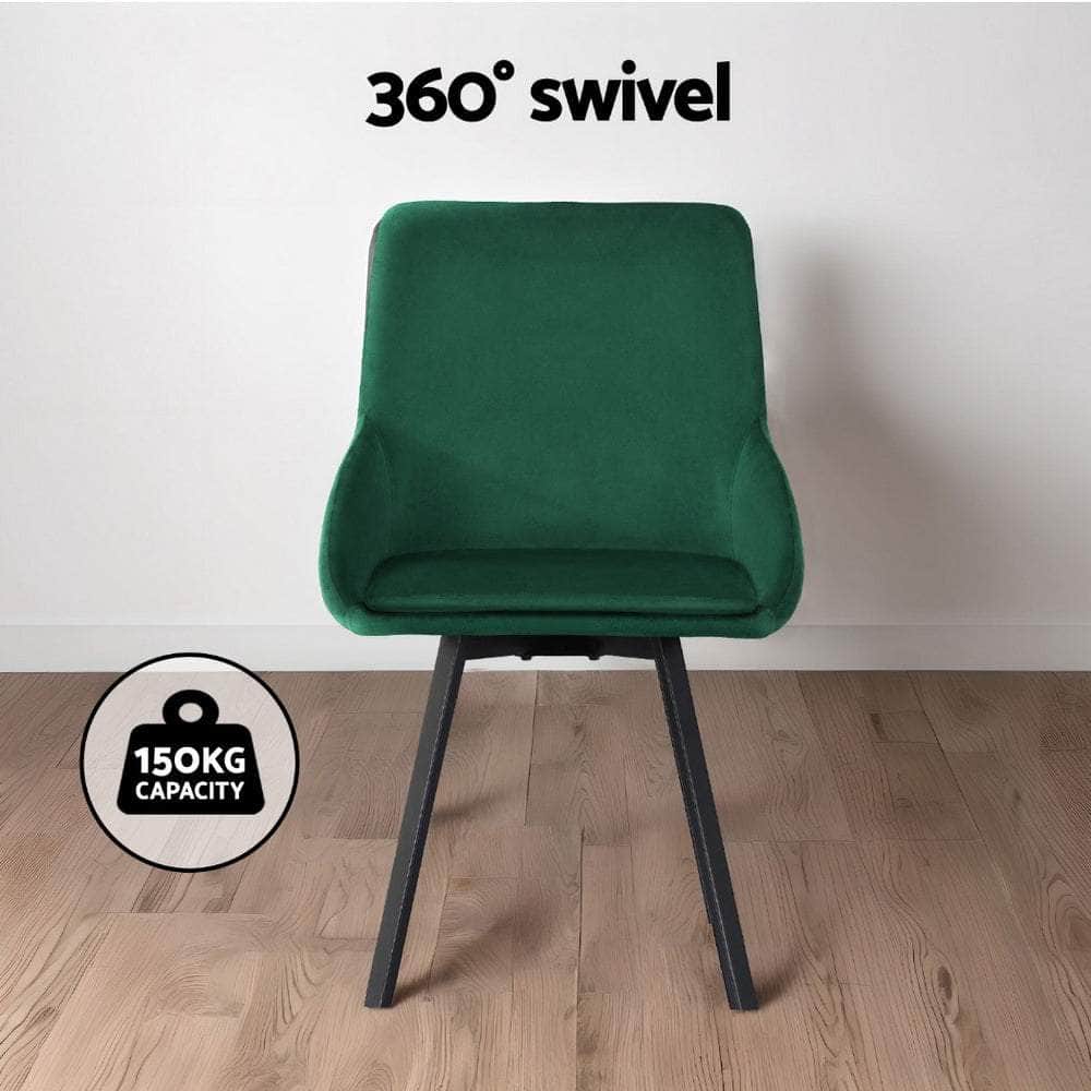 Set of 4 Green Velvet Dining Chairs with Swivel Base – Elegant Upholstered Chairs