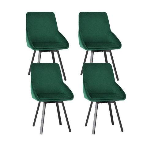 Set of 4 Green Velvet Dining Chairs with Swivel Base – Elegant Upholstered Chairs