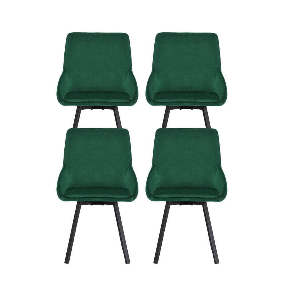 Set of 4 Green Velvet Dining Chairs with Swivel Base – Elegant Upholstered Chairs