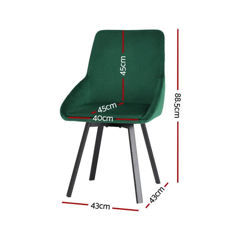 Set of 4 Green Velvet Dining Chairs with Swivel Base – Elegant Upholstered Chairs