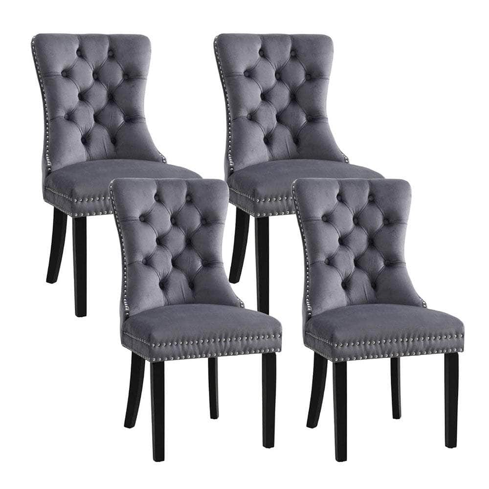Set of 4 Grey Velvet Dining Chairs – Elegant & Modern Design