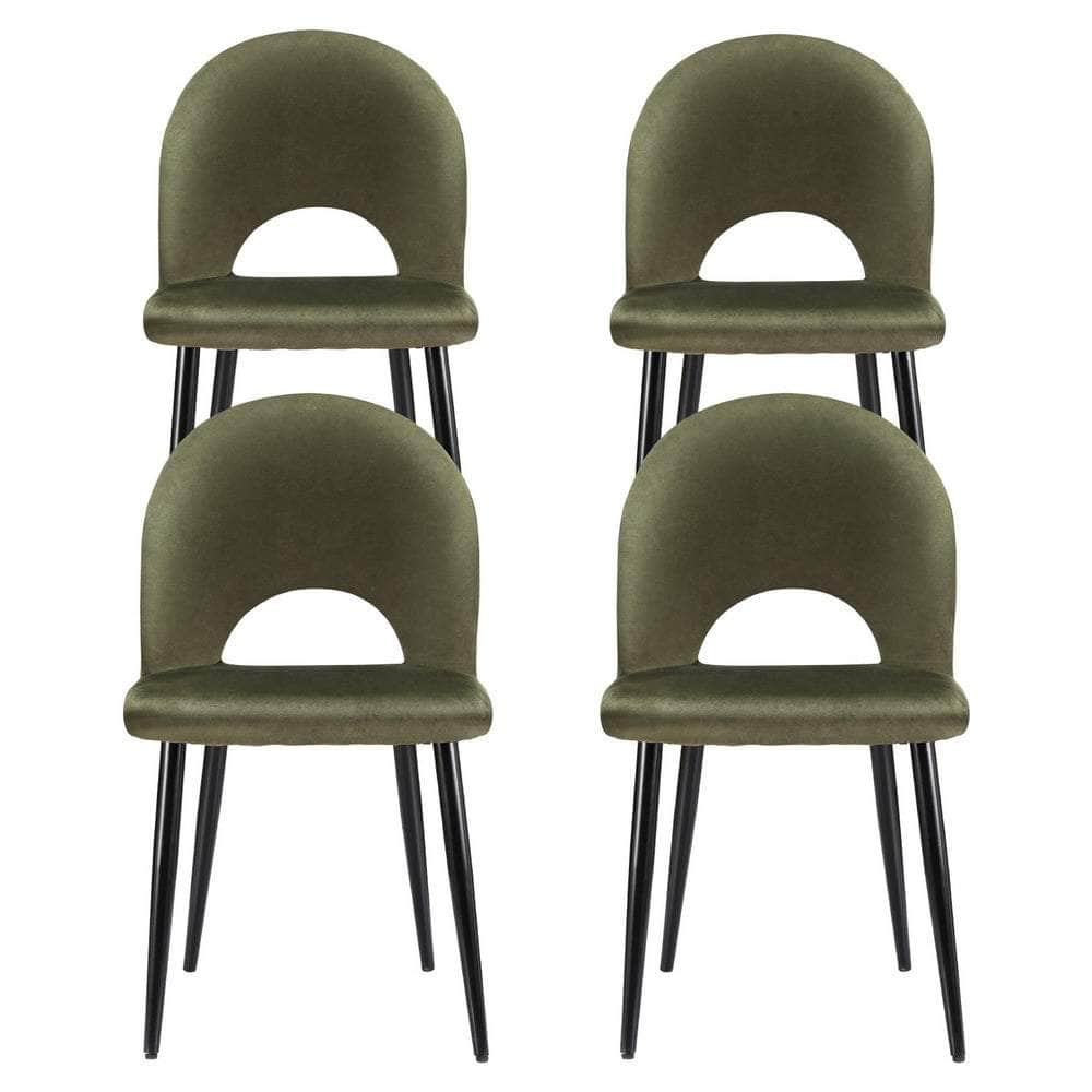 Set of 4 Hollow Green Velvet Dining Chairs for Dining Room - Stylish