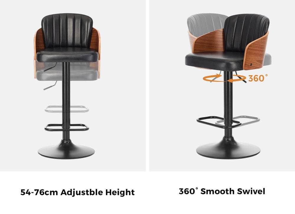 Set of 4 Swivel Bar Stools Gas Lift Adjustable PU Leather Chairs Black