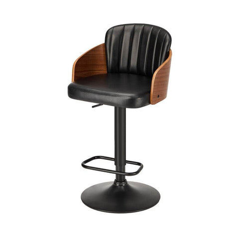 Set of 4 Swivel Bar Stools Gas Lift Adjustable PU Leather Chairs Black