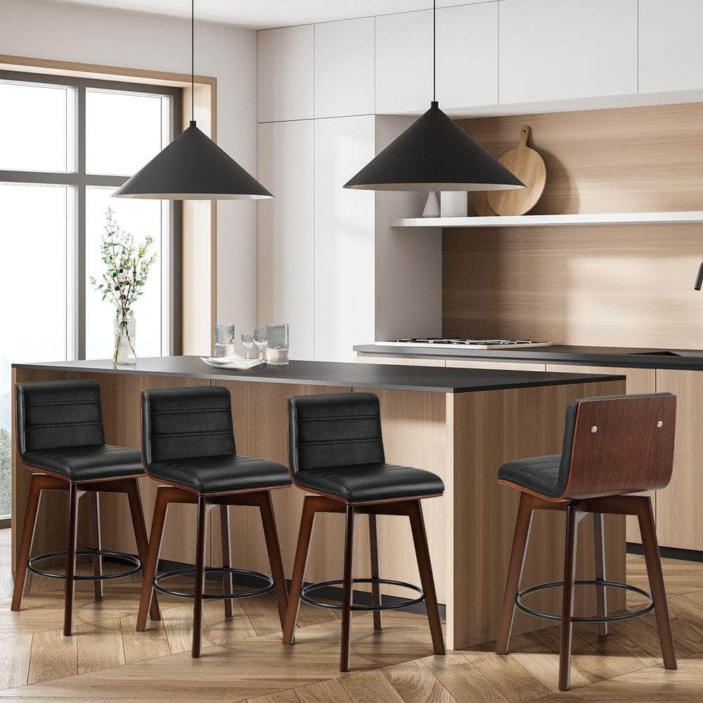 Set of 4 Wooden Bar Stools Swivel Chairs with PU Leather Seats Kitchen
