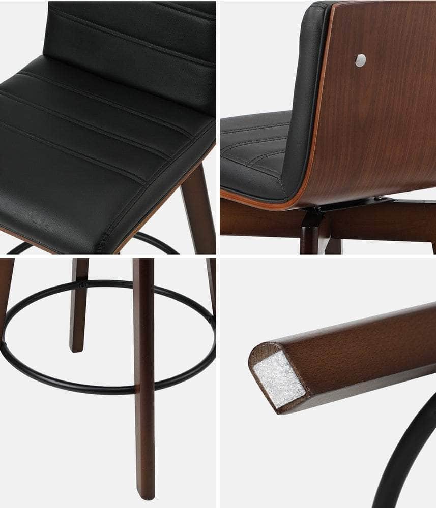 Set of 4 Wooden Bar Stools Swivel Chairs with PU Leather Seats Kitchen