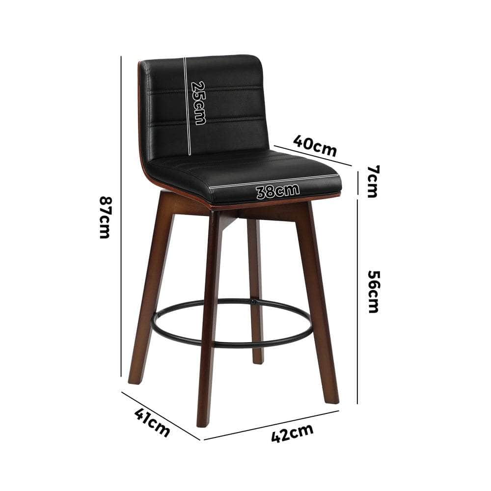 Set of 4 Wooden Bar Stools Swivel Chairs with PU Leather Seats Kitchen