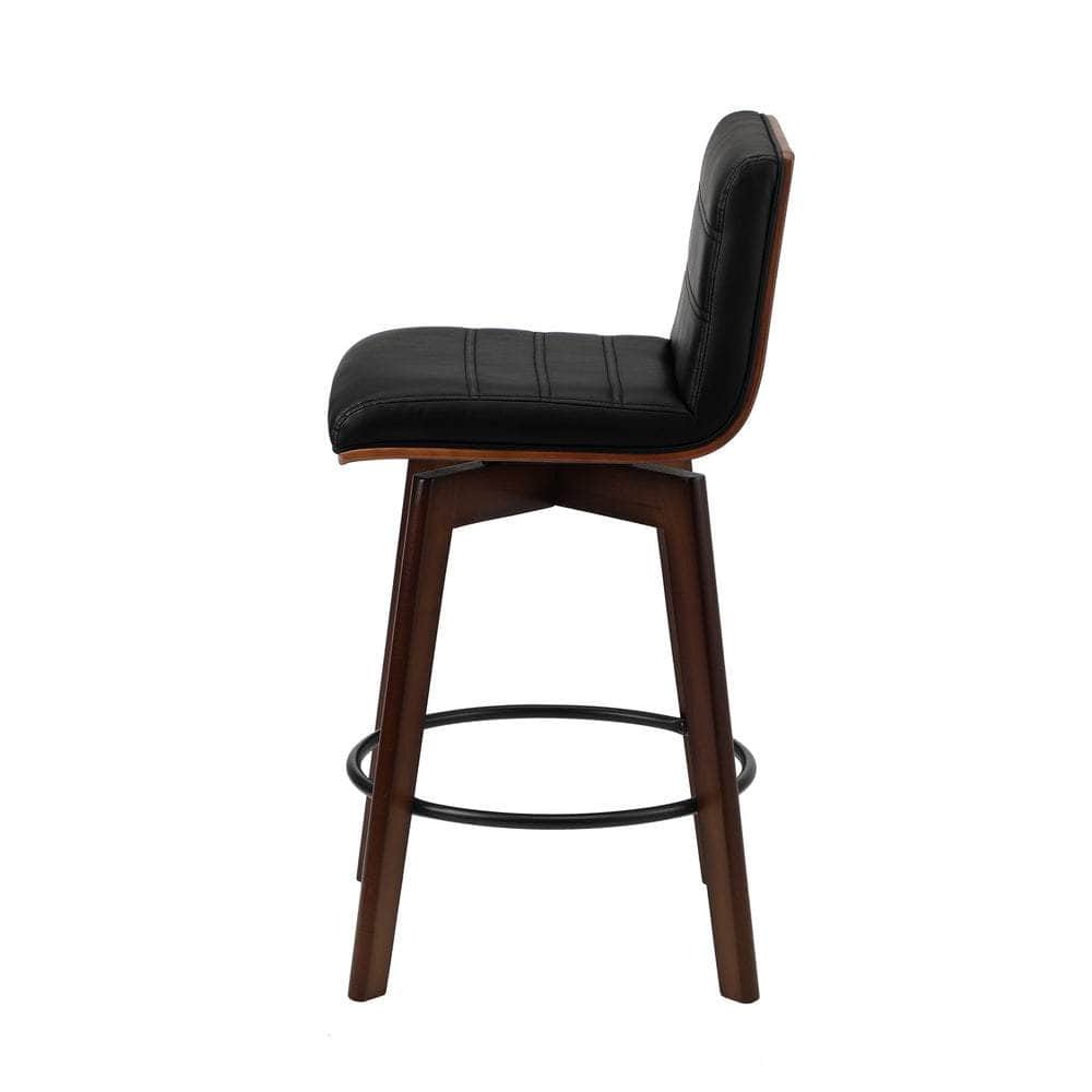 Set of 4 Wooden Bar Stools Swivel Chairs with PU Leather Seats Kitchen