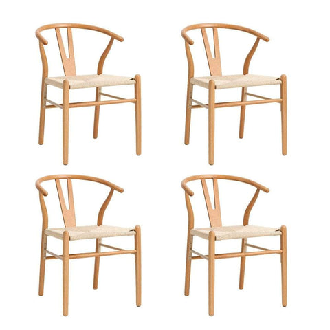 Set of 4 Wooden Dining Chair Wishbone Shaped Chair