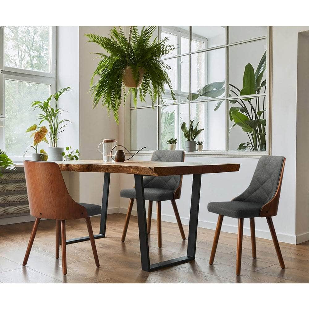 Set of 4 Wooden Dining Chairs Linen Fabric Padded Seats Kitchen or Dining