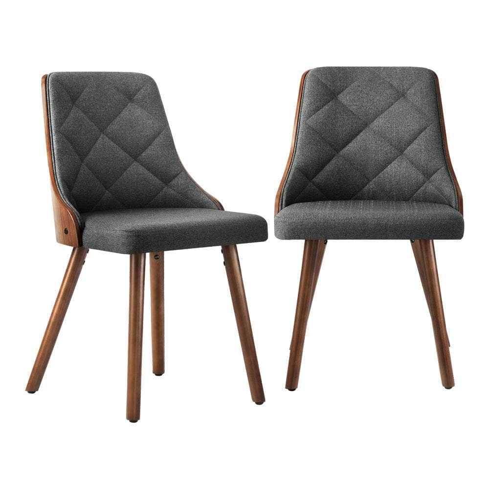 Set of 4 Wooden Dining Chairs Linen Fabric Padded Seats Kitchen or Dining
