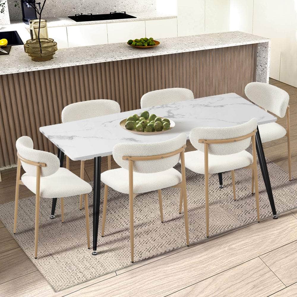 Set of 6 Dining Chairs Boucle Fabric Black & White Kitchen or Dining Room