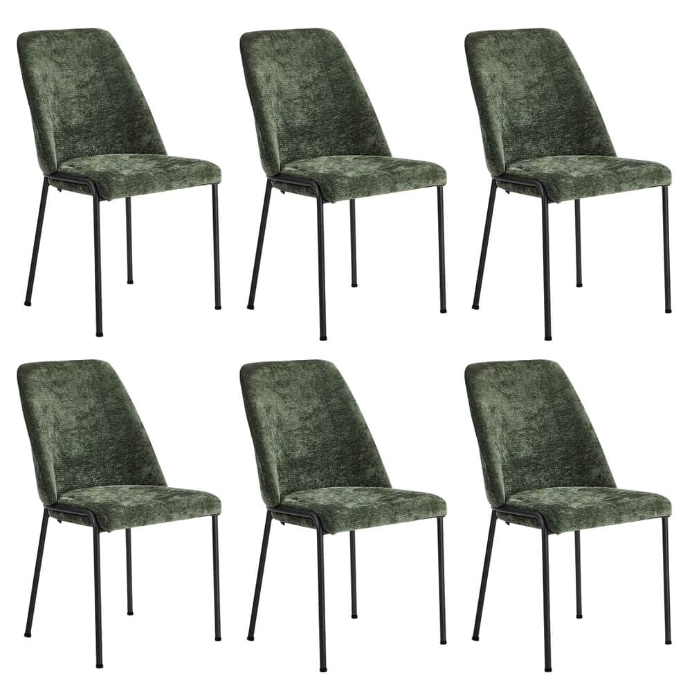 Set of 6 Dining Chairs Chenille Fabric Upholstered Padded Seat Beige Green & Grey