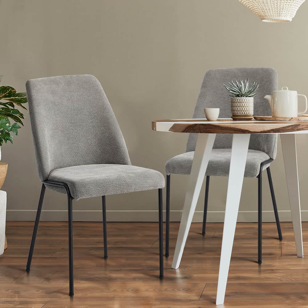 Set of 6 Dining Chairs Chenille Fabric Upholstered Padded Seat Beige Green & Grey