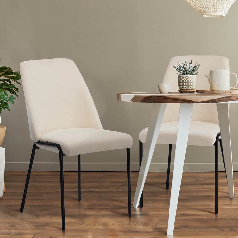 Set of 6 Dining Chairs Chenille Fabric Upholstered Padded Seat Beige Green & Grey