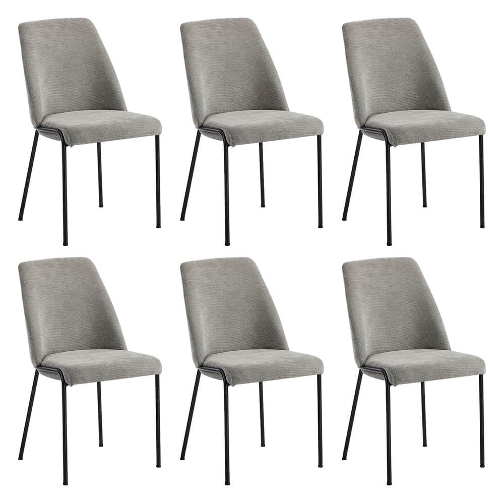 Set of 6 Dining Chairs Chenille Fabric Upholstered Padded Seat Beige Green & Grey