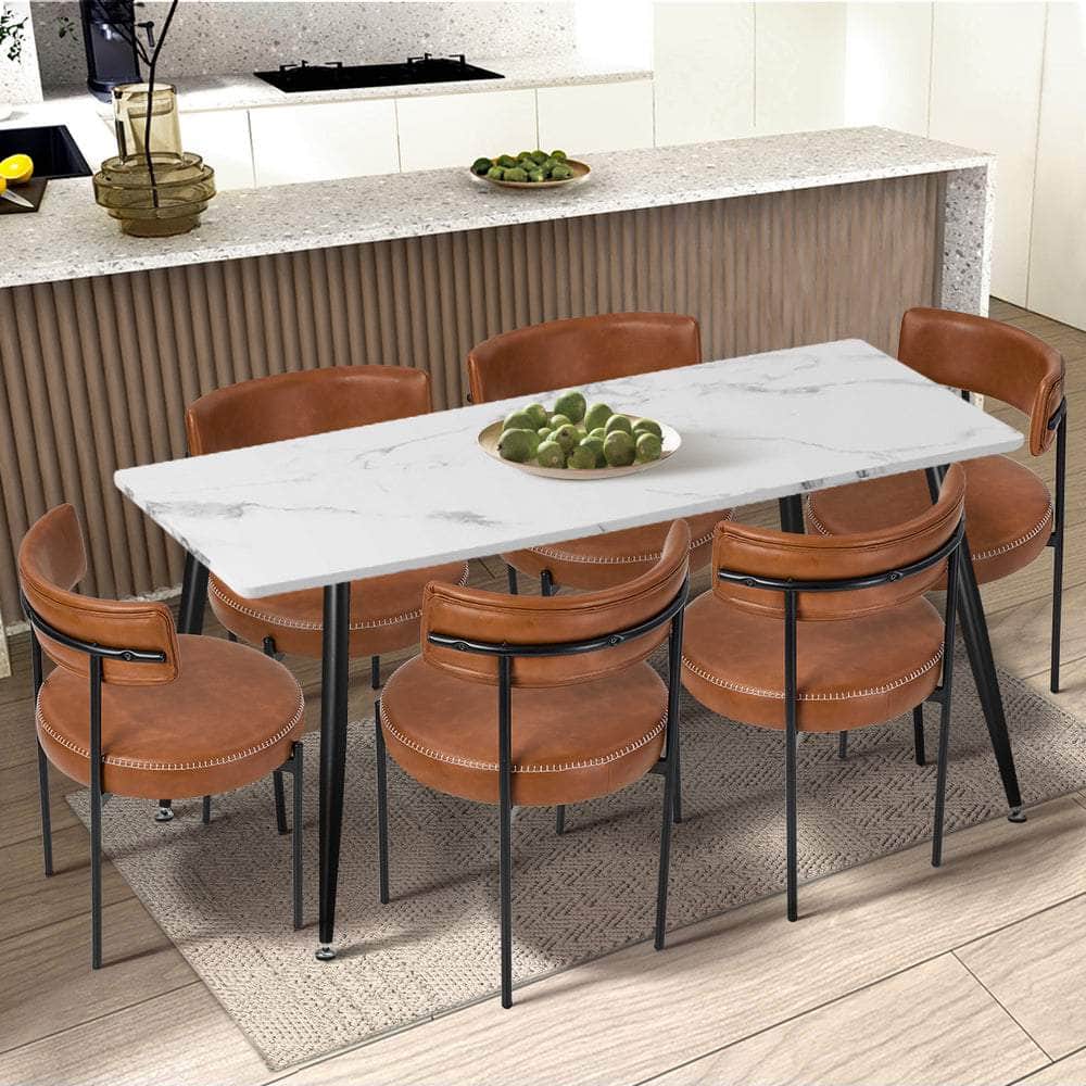 Set of 6 PU Leather Dining Chairs Modern Kitchen Metal Legs - Black & Brown