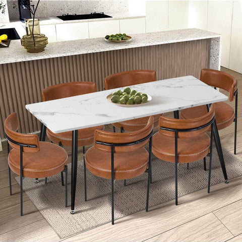 Set of 6 PU Leather Dining Chairs Modern Kitchen Metal Legs - Black & Brown