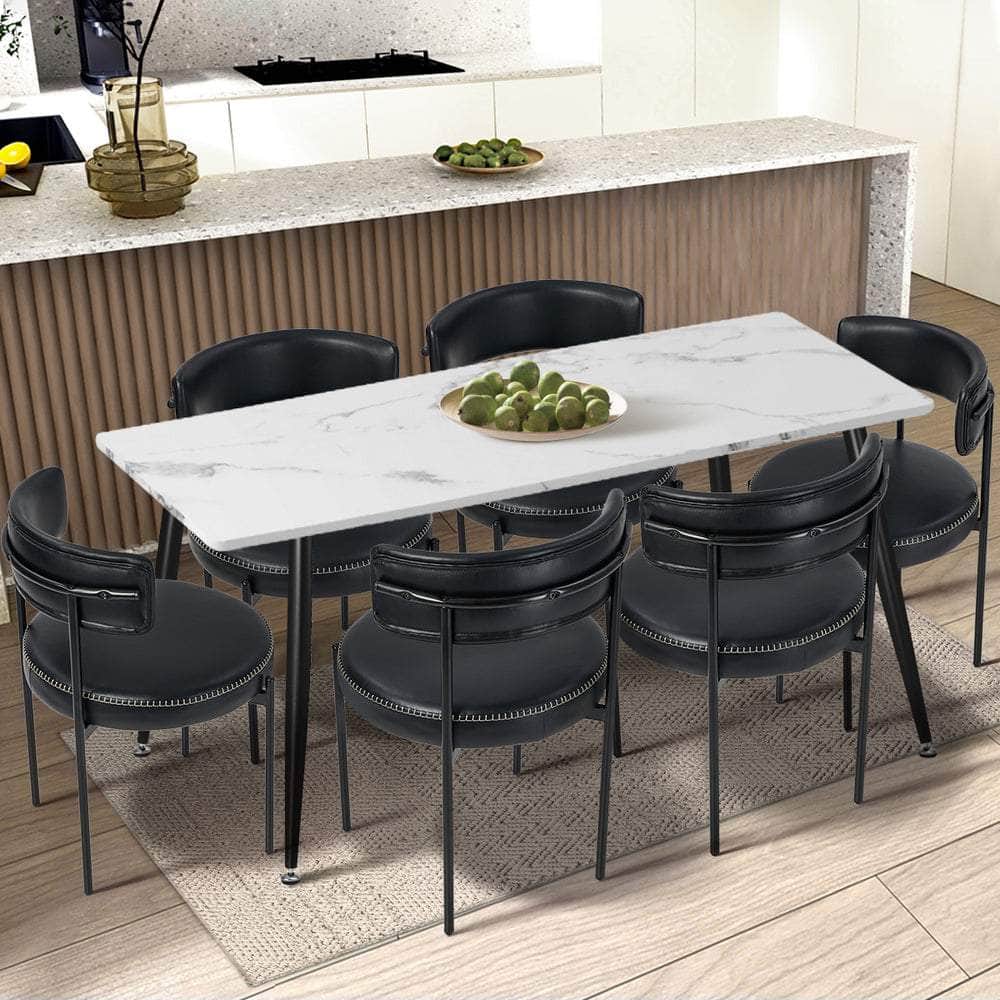 Set of 6 PU Leather Dining Chairs Modern Kitchen Metal Legs - Black & Brown