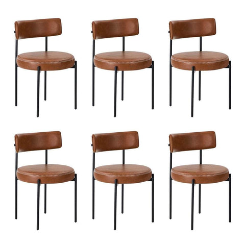 Set of 6 PU Leather Dining Chairs Modern Kitchen Metal Legs - Black & Brown