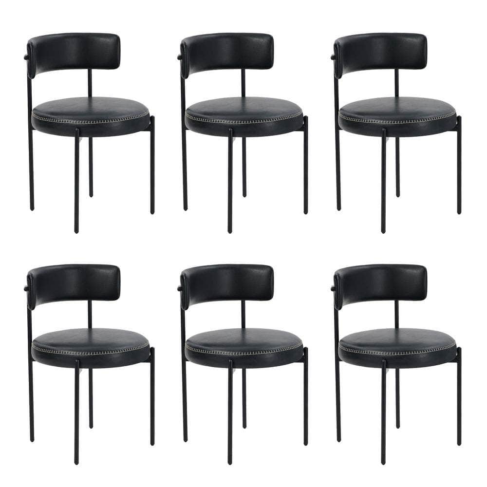 Set of 6 PU Leather Dining Chairs Modern Kitchen Metal Legs - Black & Brown