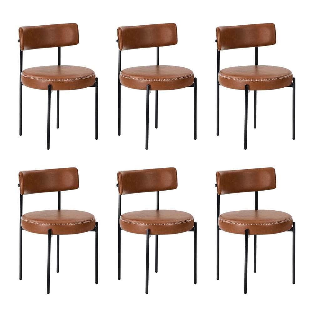 Set of 6 PU Leather Dining Chairs Modern Kitchen Metal Legs - Black & Brown