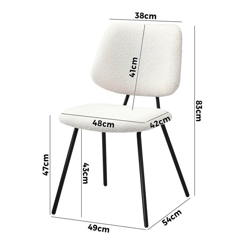 Set of 6 Vintage Retro Dining Chairs White Sherpa Padded Kitchen Chairs