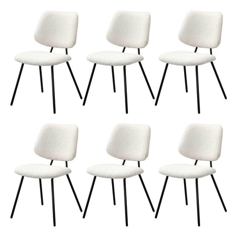 Set of 6 Vintage Retro Dining Chairs White Sherpa Padded Kitchen Chairs