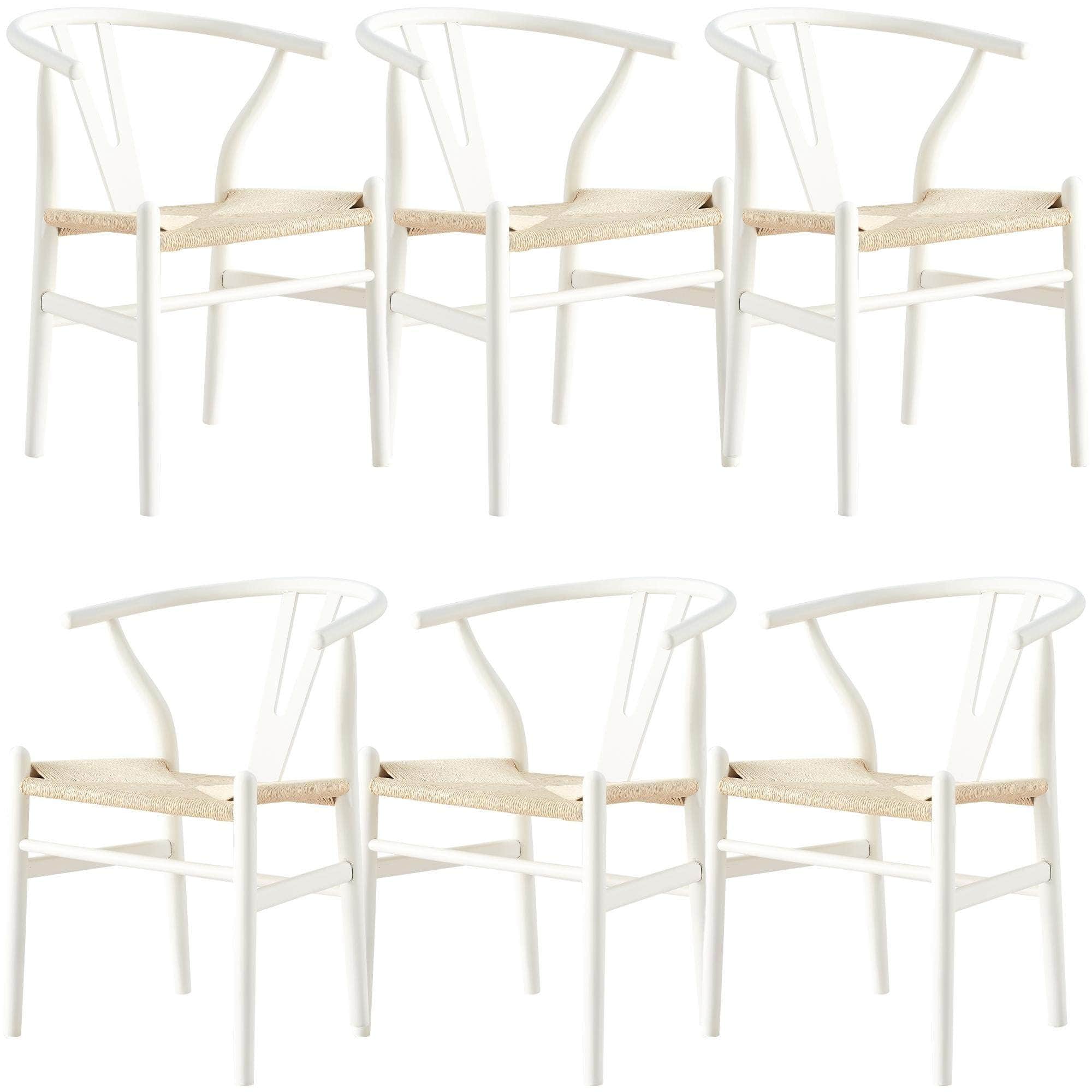 Set Of 6 Wishbone Dining Chair Beech Timber Replica Hans Wenger - White