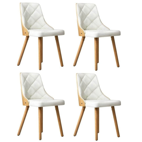 Set of 6 Wooden Dining Chairs with Linen Fabric Padded Seats for Kitchen