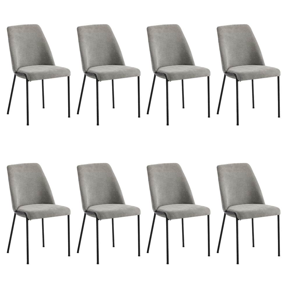 Set of 8 Dining Chairs Chenille Fabric Upholstered Padded Seat Beige Green & Grey