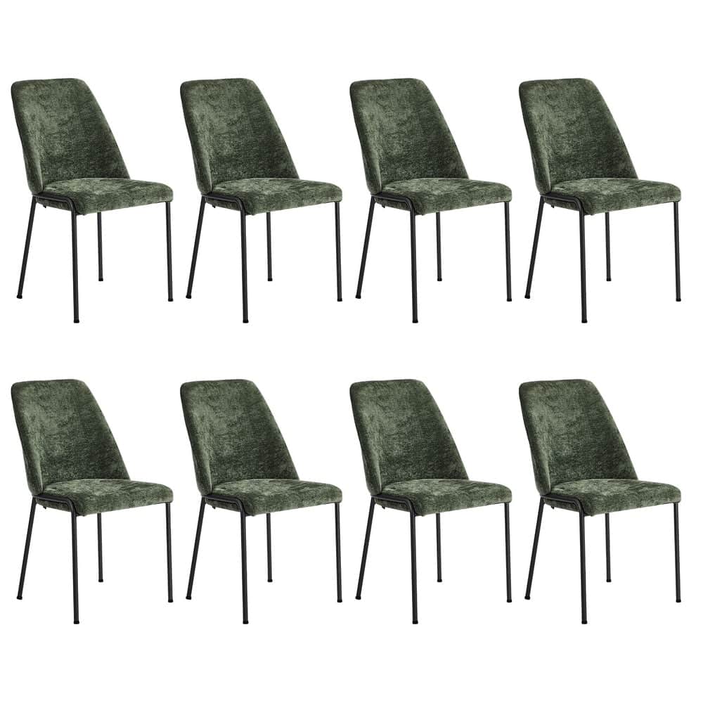 Set of 8 Dining Chairs Chenille Fabric Upholstered Padded Seat Beige Green & Grey