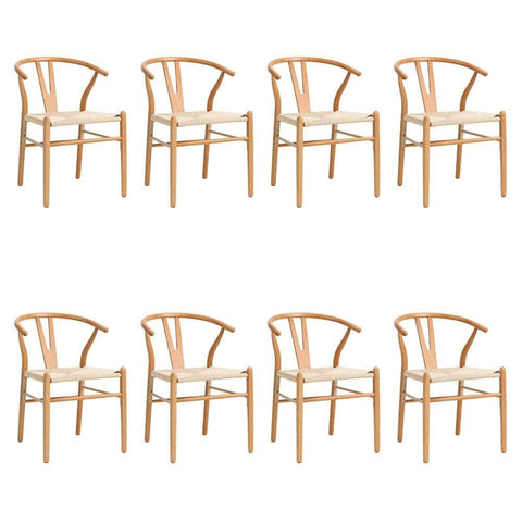 Set of 8 Wooden Dining Chair Wishbone Shaped Chair