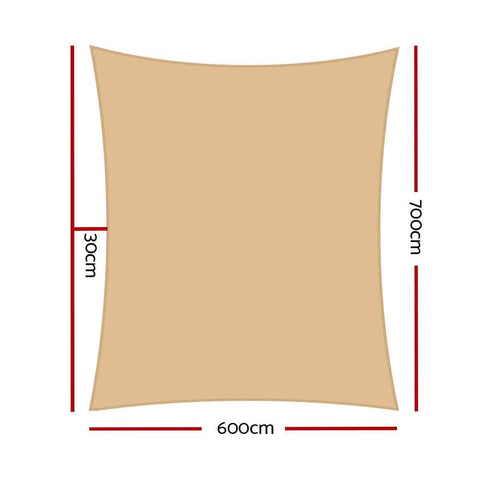 Shade Sail 6X7M Rectangle 280Gsm 98% Sand Shade Cloth