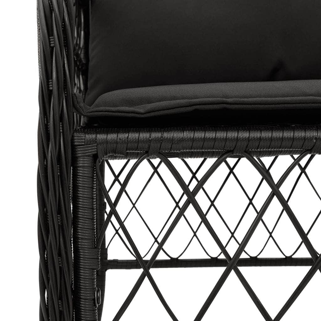Shadow Haven: 5-Piece Outdoor Dining Set in Black Poly Rattan with Cushions
