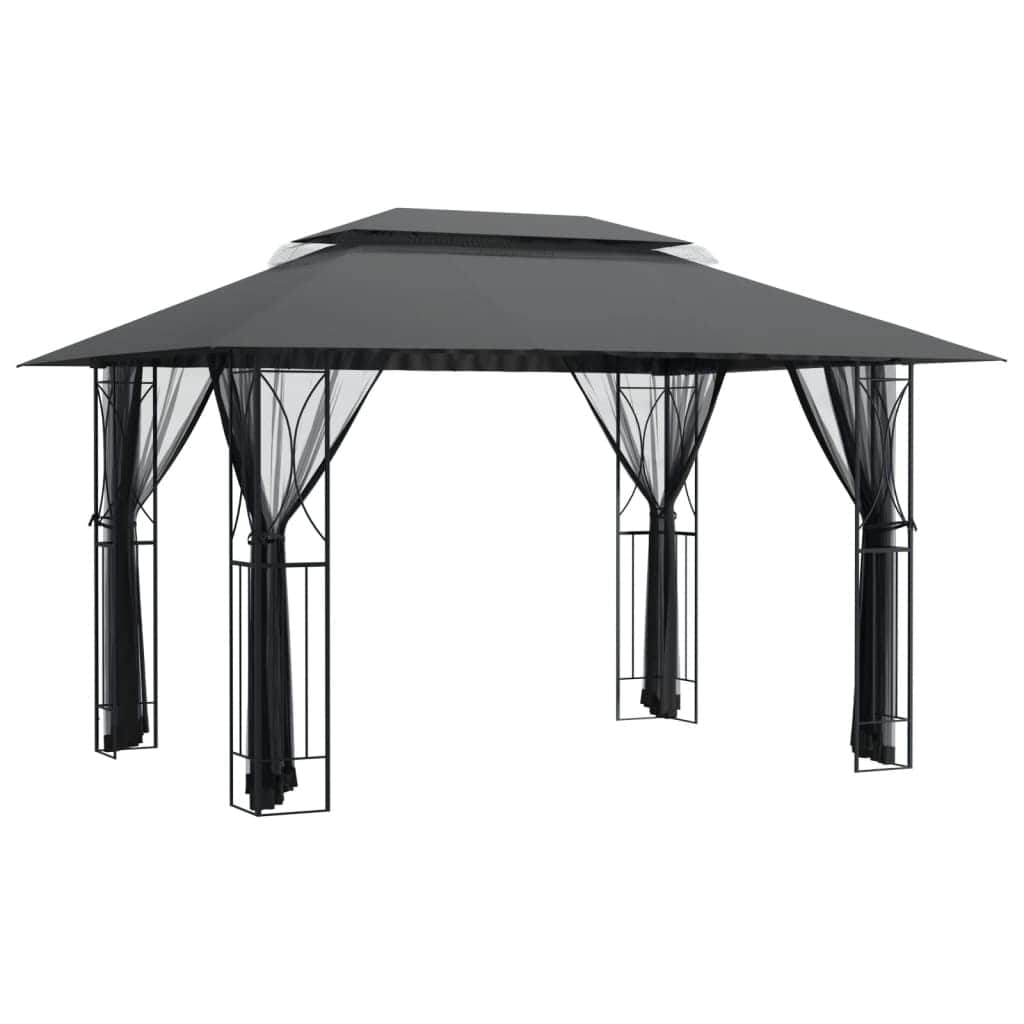 Shadow Retreat: Anthracite Steel Gazebo with Sidewalls