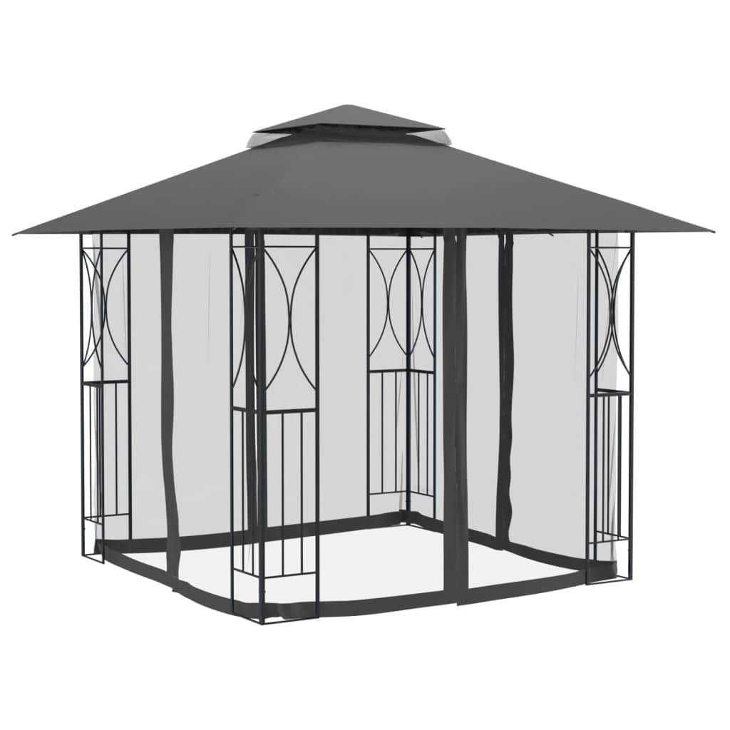 Shadow Retreat: Anthracite Steel Gazebo with Sidewalls