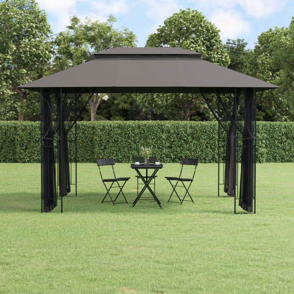 Shadow Retreat: Anthracite Steel Gazebo with Sidewalls