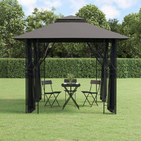 Shadow Retreat: Anthracite Steel Gazebo with Sidewalls