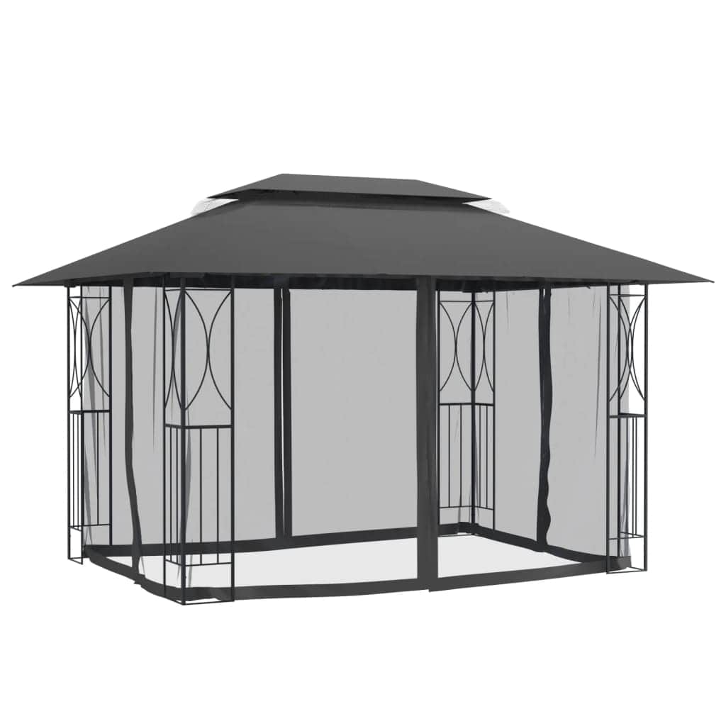 Shadow Retreat: Anthracite Steel Gazebo with Sidewalls