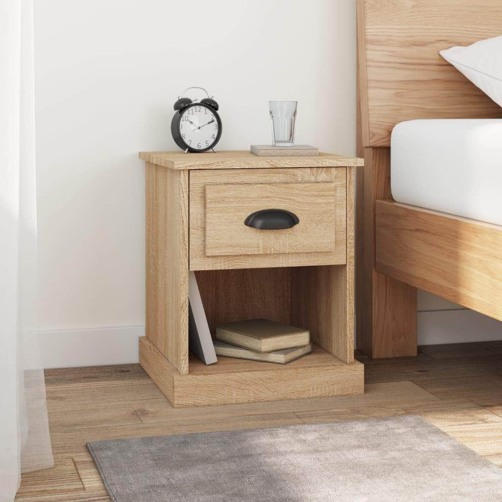 Shadowed Symphony: Set of 2 Black Engineered Wood Bedside Cabinets