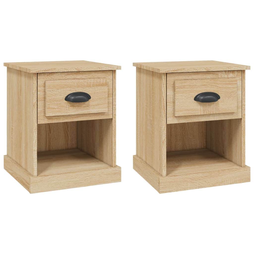 Shadowed Symphony: Set of 2 Black Engineered Wood Bedside Cabinets