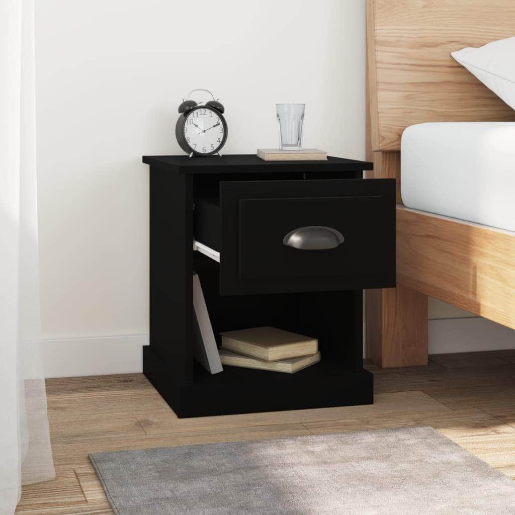 Shadowed Symphony: Set of 2 Black Engineered Wood Bedside Cabinets