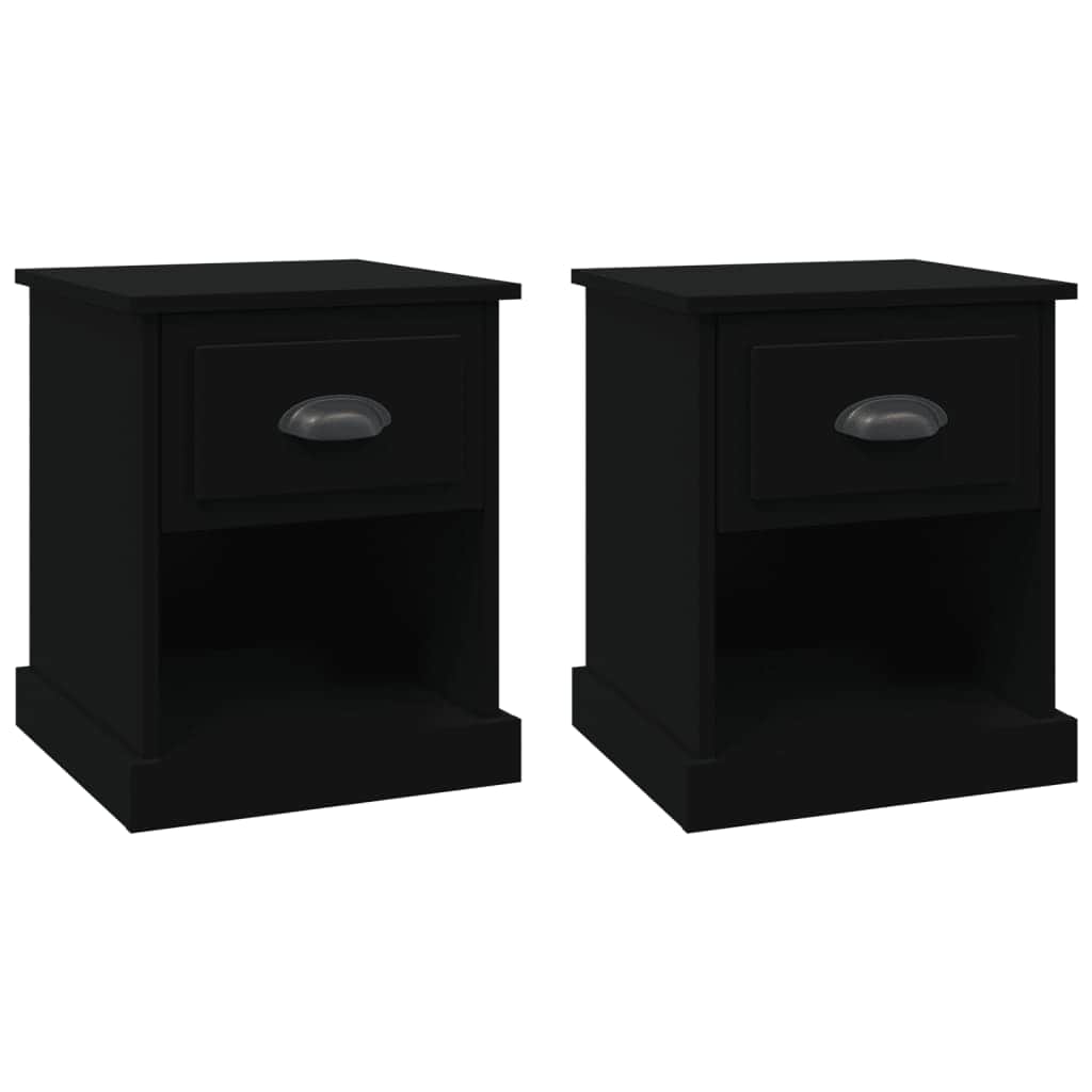 Shadowed Symphony: Set of 2 Black Engineered Wood Bedside Cabinets